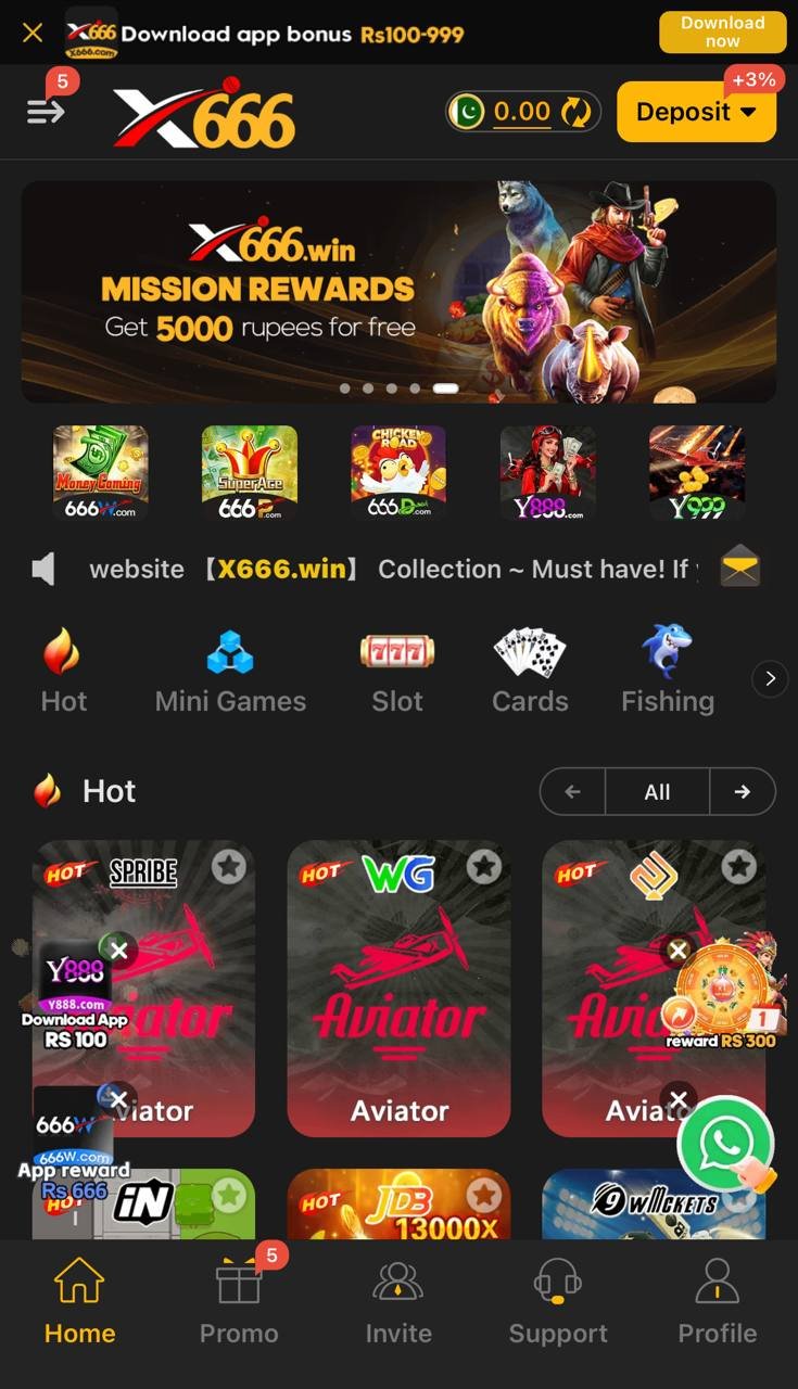 X666 game apk home screen showing slots, live games and bonuses
