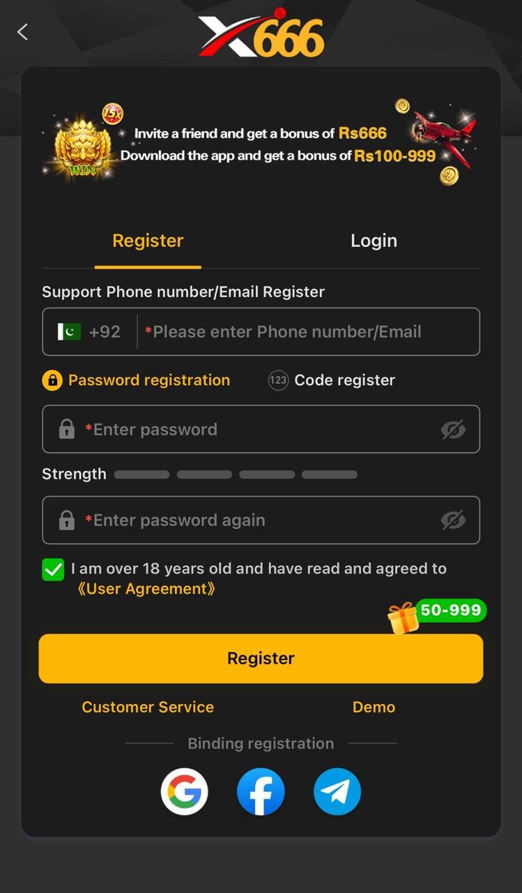 X666 registration with 18+ confirmation